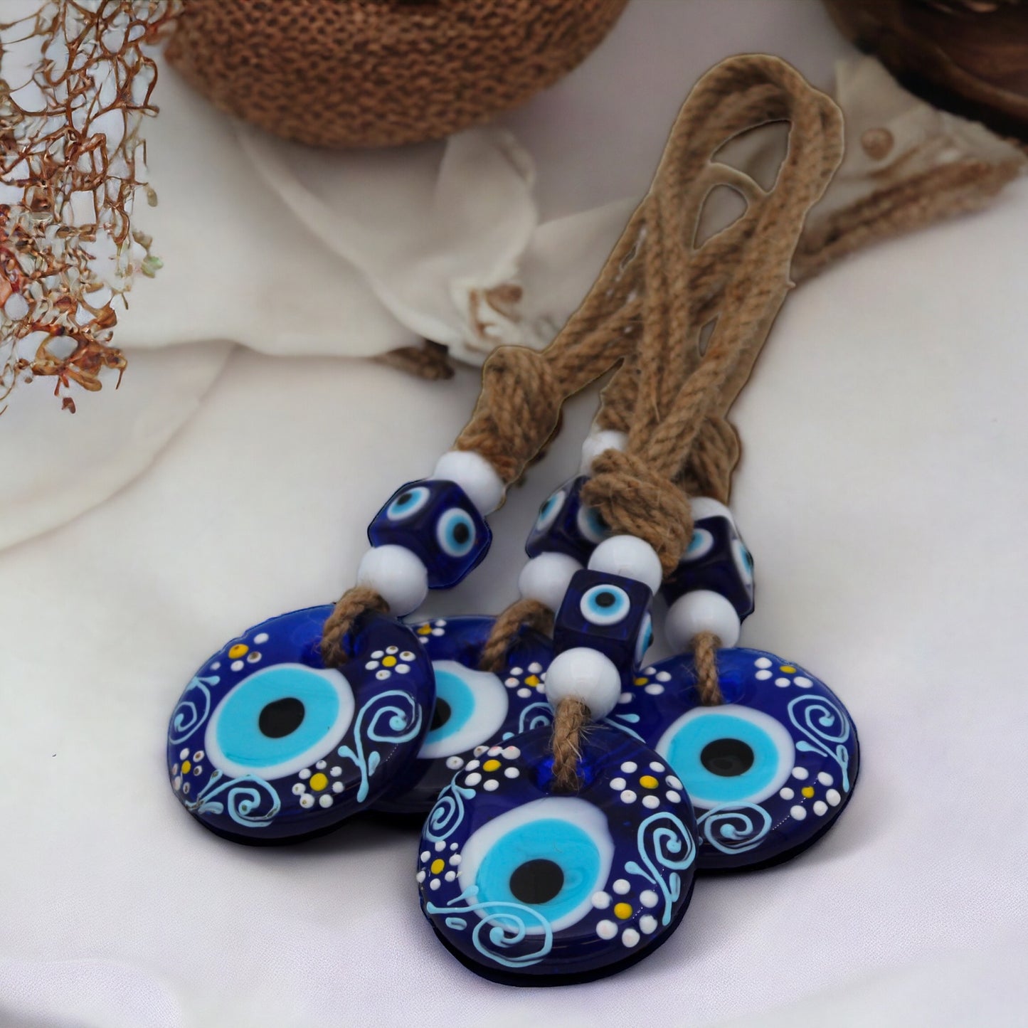 Glass 5 cm Small Hand Painted Floral Pattern Evil Eye Protection Wall or Door Hanging Home Decoration / Ornament
