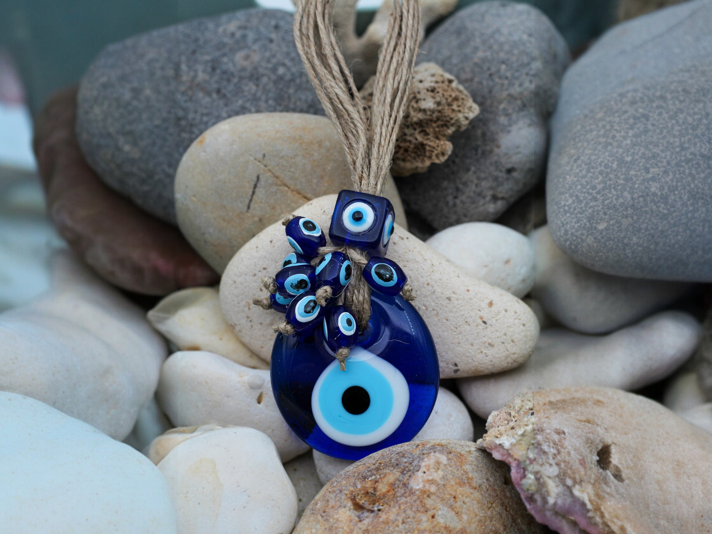 5 cm Glass Fringed Beaded Natural String  Evil Eye Protection Wall or Door Hanging Home Decoration / Ornament