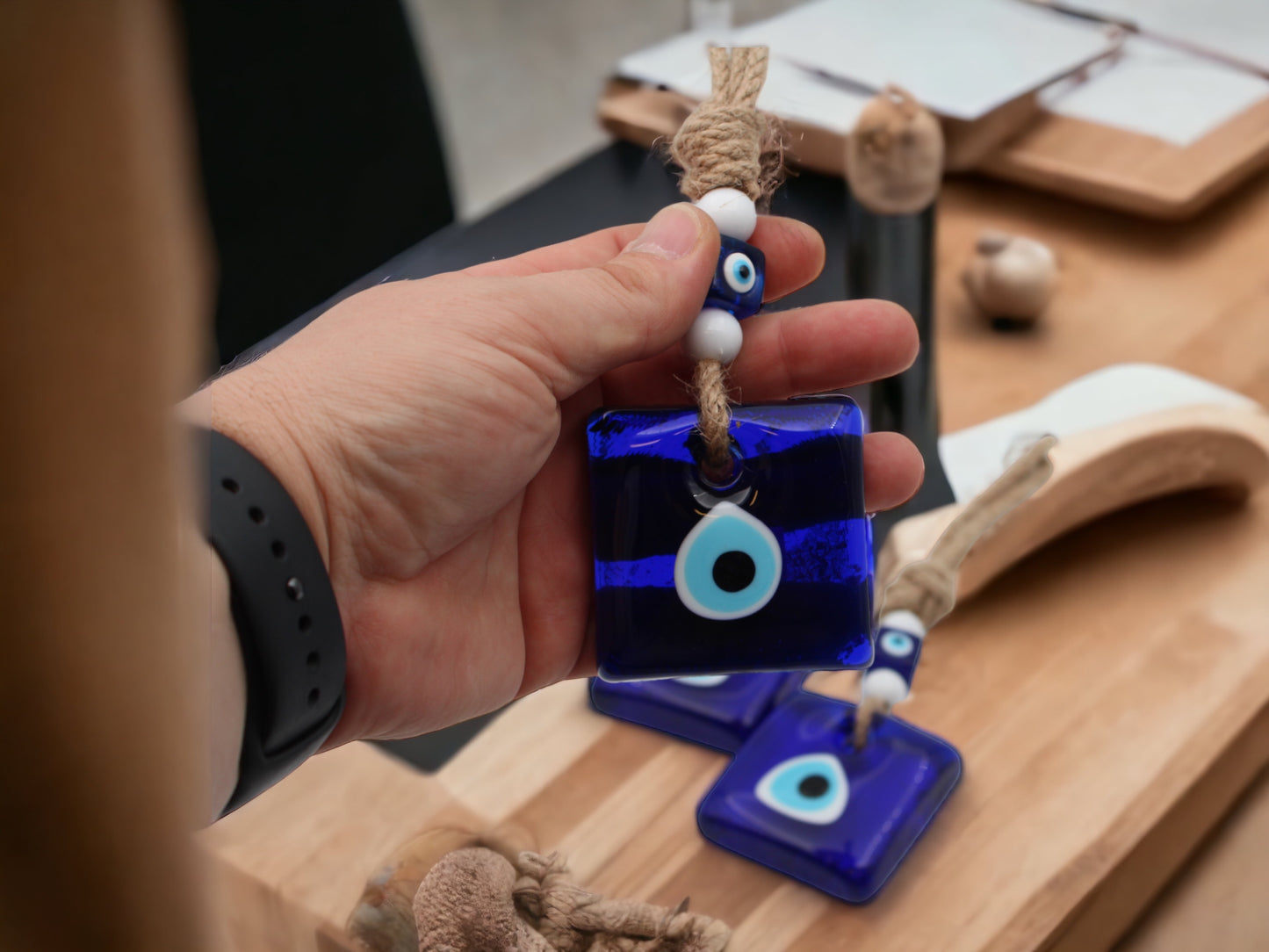 Square Shape Evil Eye Nazar Protection Wall or Door Hanging Home Decoration/Ornament