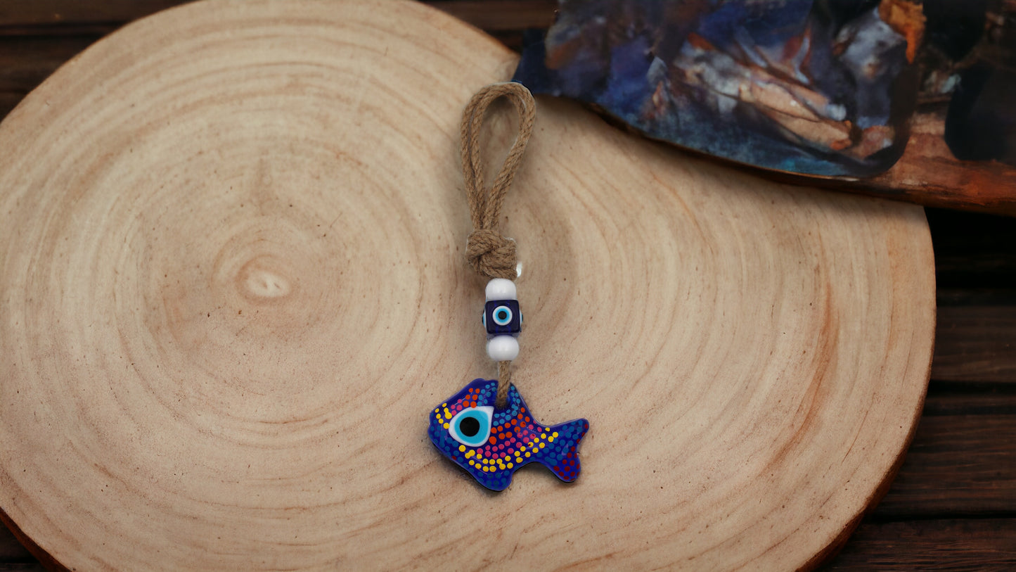 Glass 5 cm Small Hand Painted Fish Shape Evil Eye Protection Wall or Door Hanging Home Decoration / Ornament