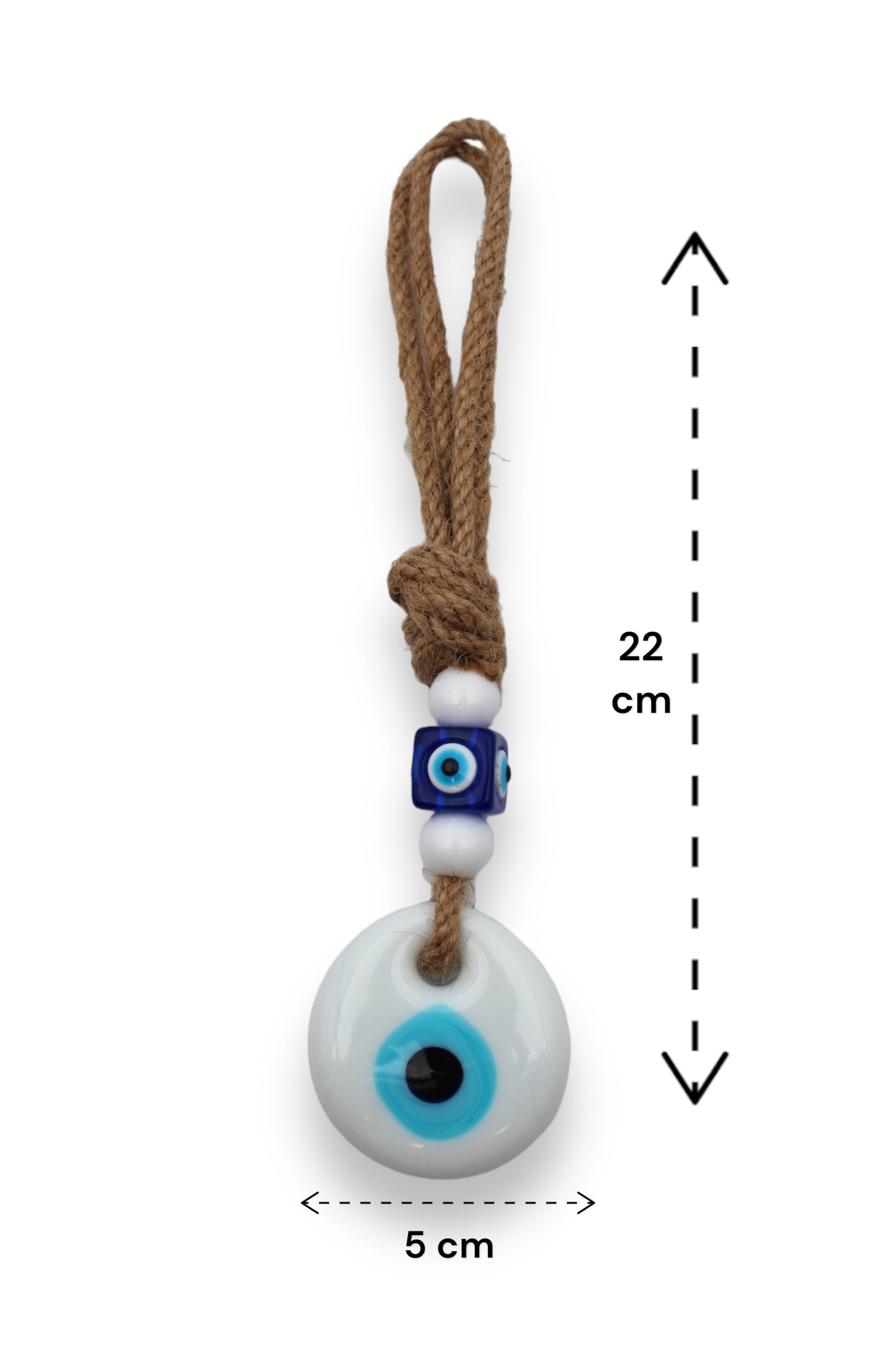 5 cm White Glass Evil Eye With Natural String Wall or Door Hanging for Protection From the Negative Energy - Home Decoration/Ornament