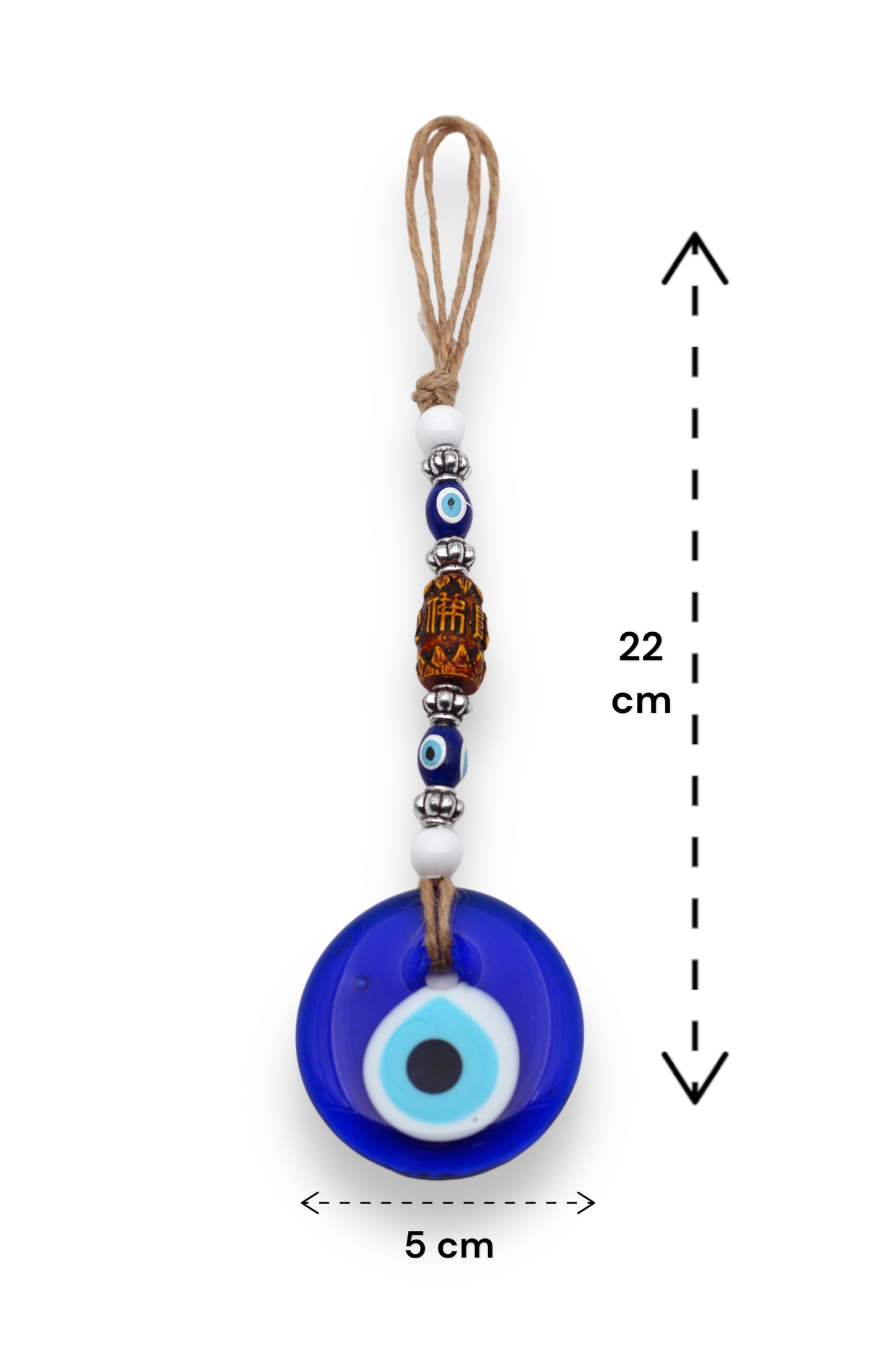 5cm Glass Evil Eye With Wooden bead & Natural String Wall or Door Hanging for Protection From the Negative Energy - Home Decoration/Ornament