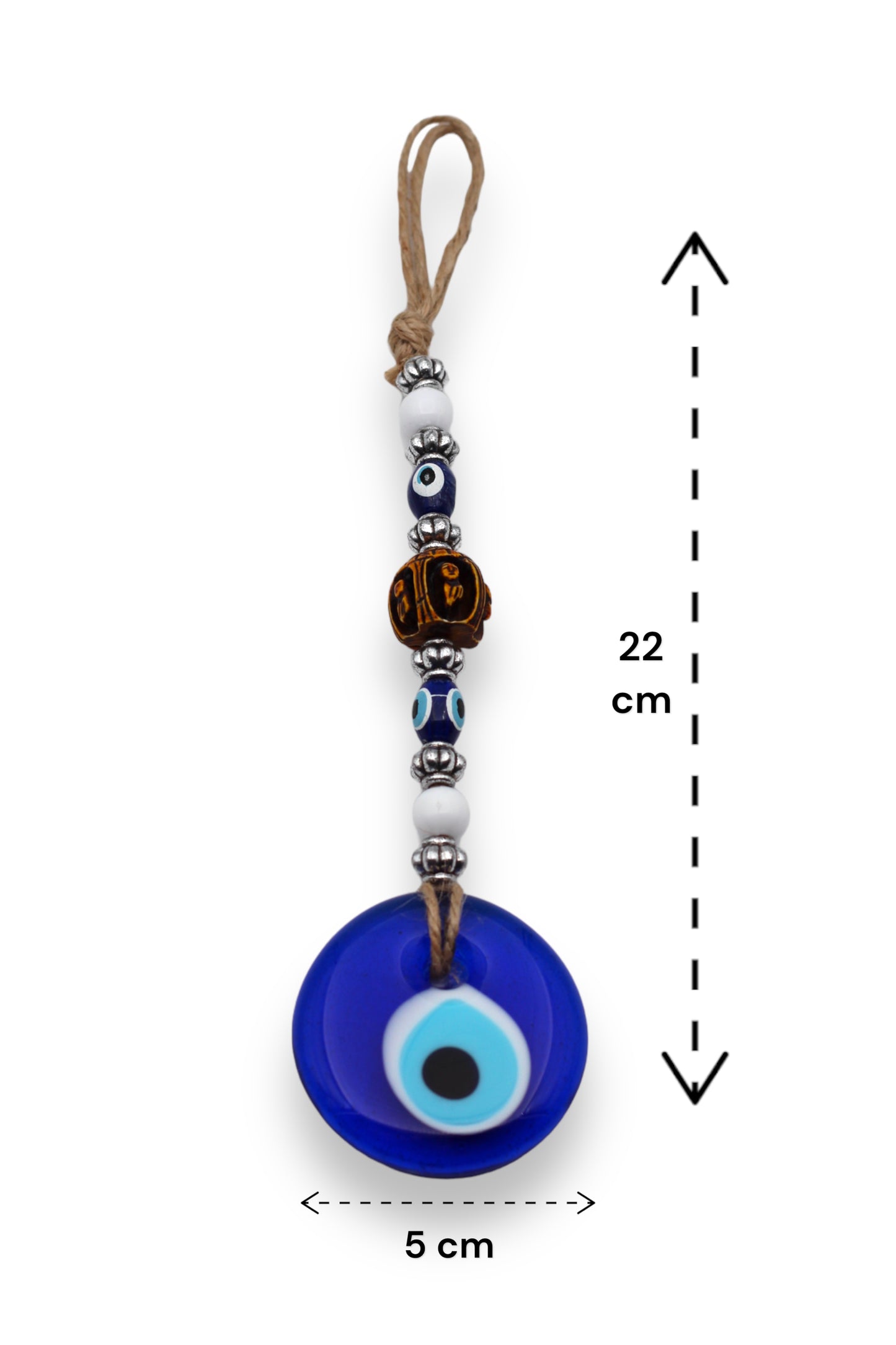5cm Glass Evil Eye With Wooden bead & Natural String Wall or Door Hanging for Protection From the Negative Energy - Home Decoration/Ornament