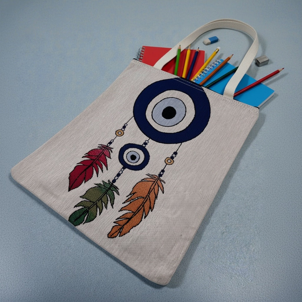 Evil Eye Dreamcatcher Tote Bag | Turkish Kilim Boho Shoulder Bag | Folk Art Gift