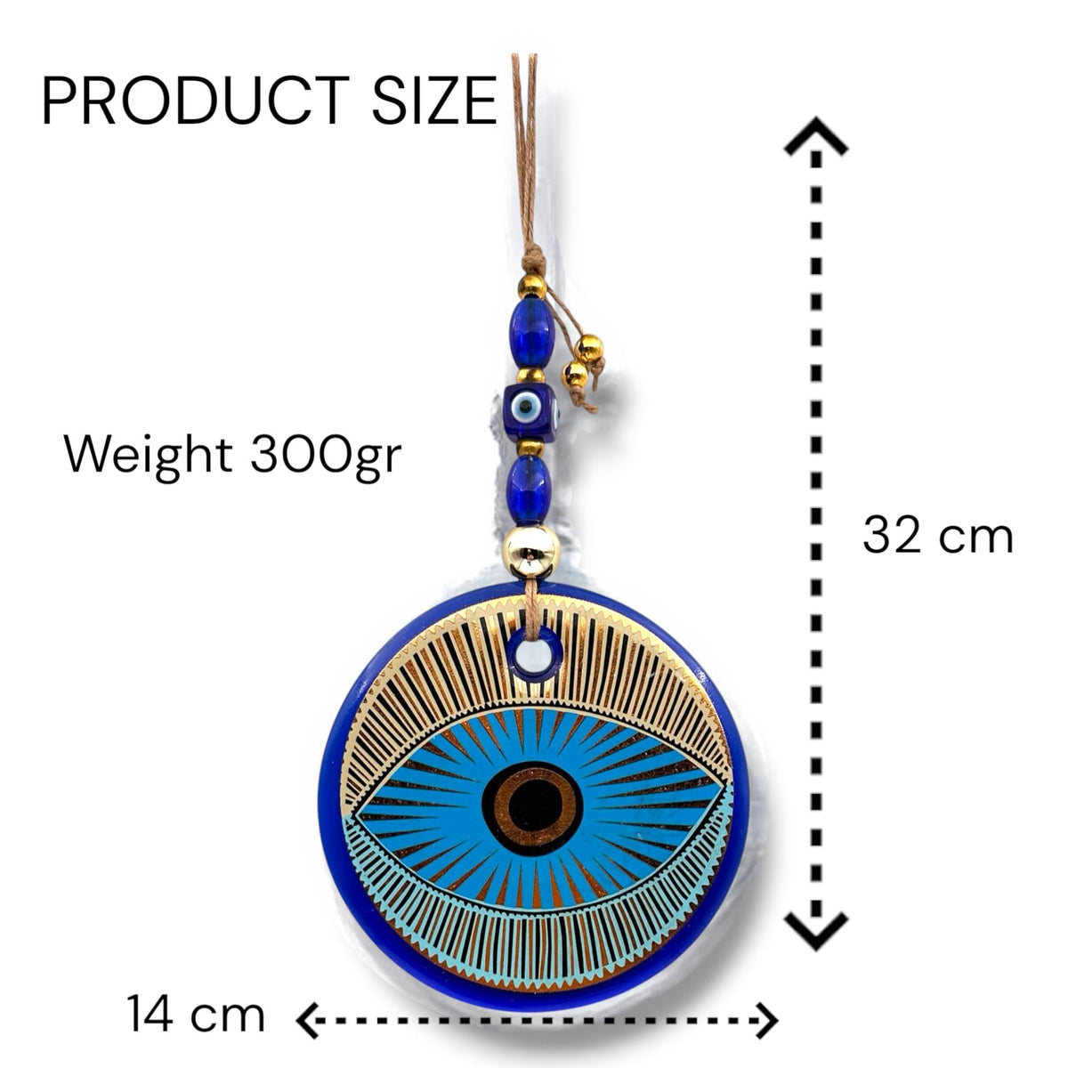Evil Eye Wall Hanging Ornament, Blue Glass, Big Eye Protection 32x14cm