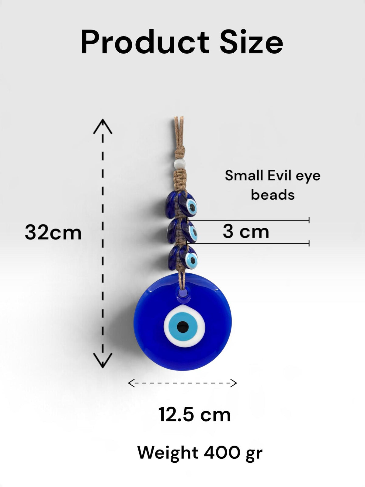 Turkish Evil Eye Wall Hanging, Blue Glass Bead, (32x12.5 cm)