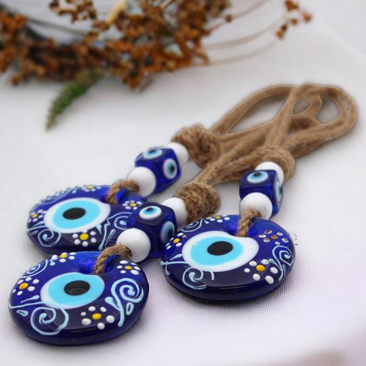 5 cm Hand-Painted Evil Eye With Natural String Wall or Door Hanging for Protection From the Negative Energy - Home Decoration/Ornament