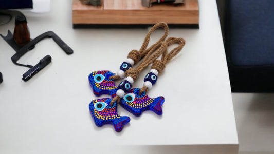 Glass 5 cm Small Hand Painted Fish Shape Evil Eye Protection Wall or Door Hanging Home Decoration / Ornament