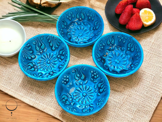 8 Cm Small Turquoise Ceramic Bowls Set of 4 for Snack,Tapas, Dessert, Nuts, Olive, Soy Sauce For Use or Decorative