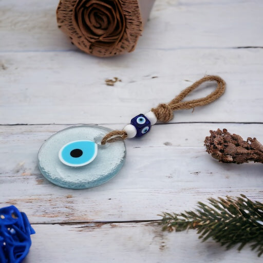 Handcrafted Unique Transparent Design Glass Evil Eye Wall Hanging Ornament - Home Protection Decor Talisman