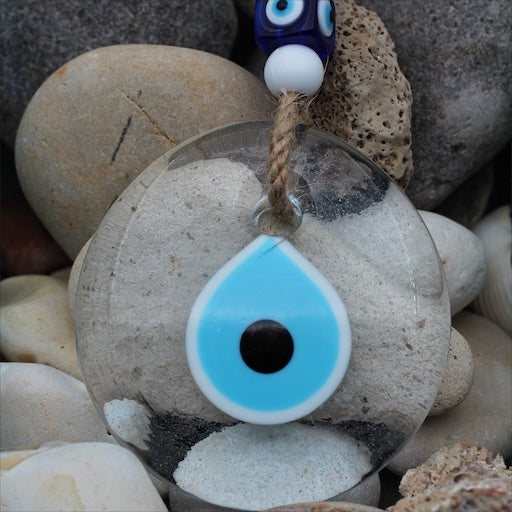 Handcrafted Unique Transparent Design Glass Evil Eye Wall Hanging Ornament - Home Protection Decor Talisman