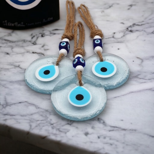 Handcrafted Unique Transparent Design Glass Evil Eye Wall Hanging Ornament - Home Protection Decor Talisman