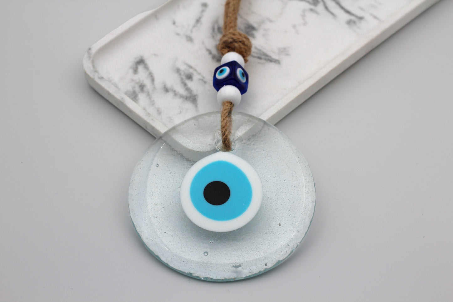 Handcrafted Unique Transparent Design Glass Evil Eye Wall Hanging Ornament - Home Protection Decor Talisman