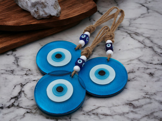 Fusion Glass 10 cm Round Blue Evil Eye Protection Wall or Door Hanging Home Decoration / Ornament
