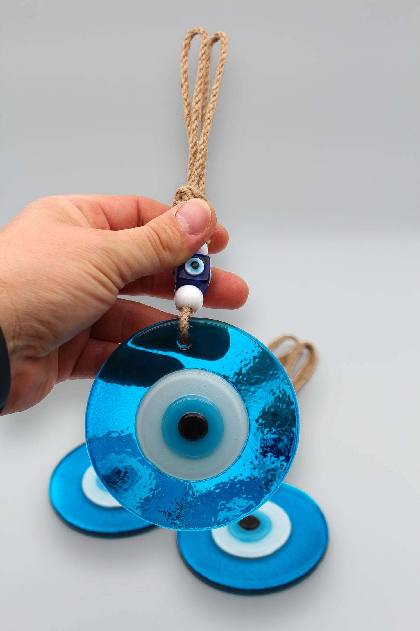 Fusion Glass 10 cm Round Blue Evil Eye Protection Wall or Door Hanging Home Decoration / Ornament