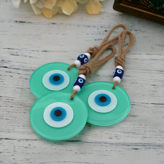 Fusion Glass 10 cm Round Light Green Evil Eye Protection Wall or Door Hanging Home Decoration / Ornament
