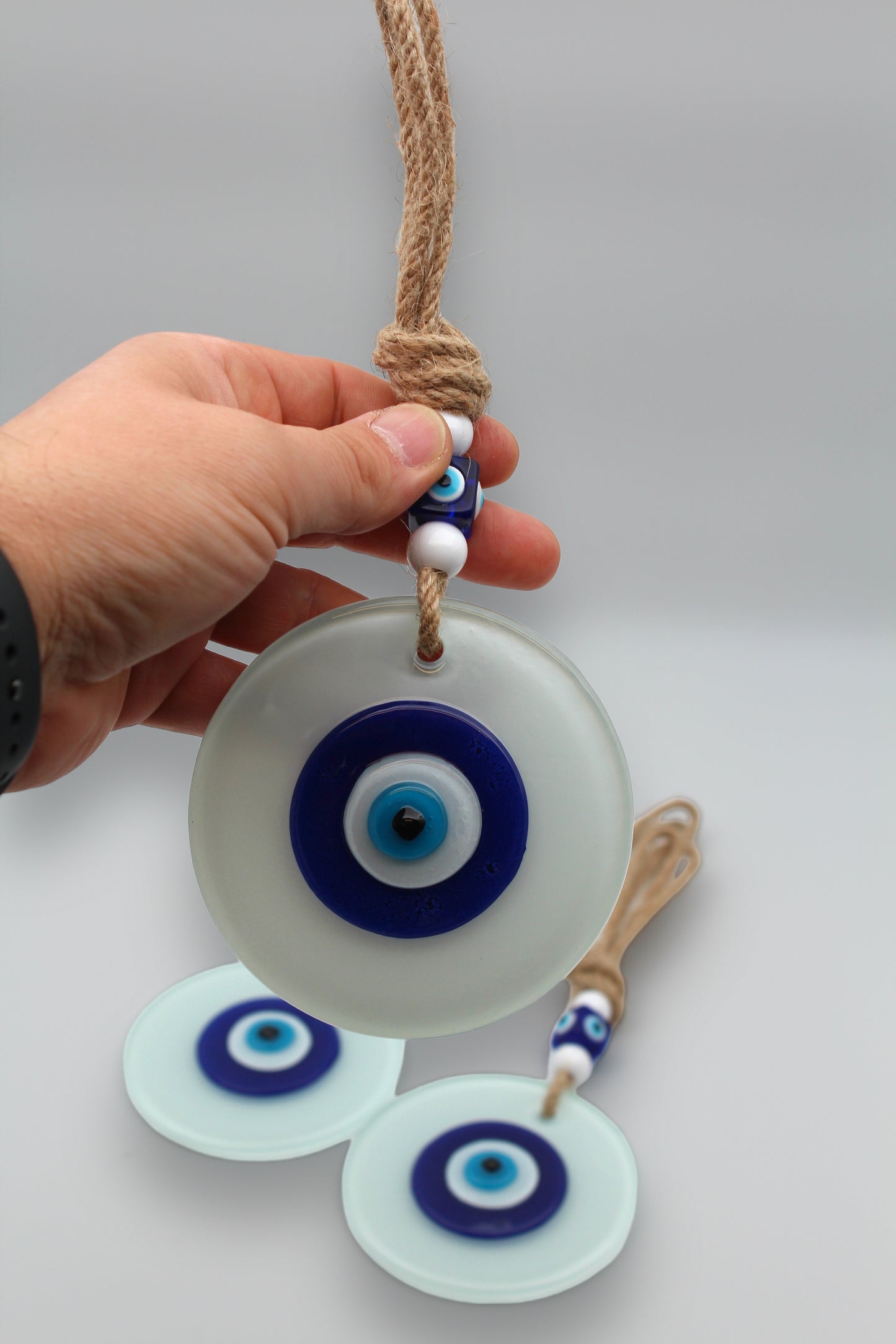 Fusion Glass 10 cm Round White Evil Eye Protection Wall or Door Hanging Home Decoration / Ornament