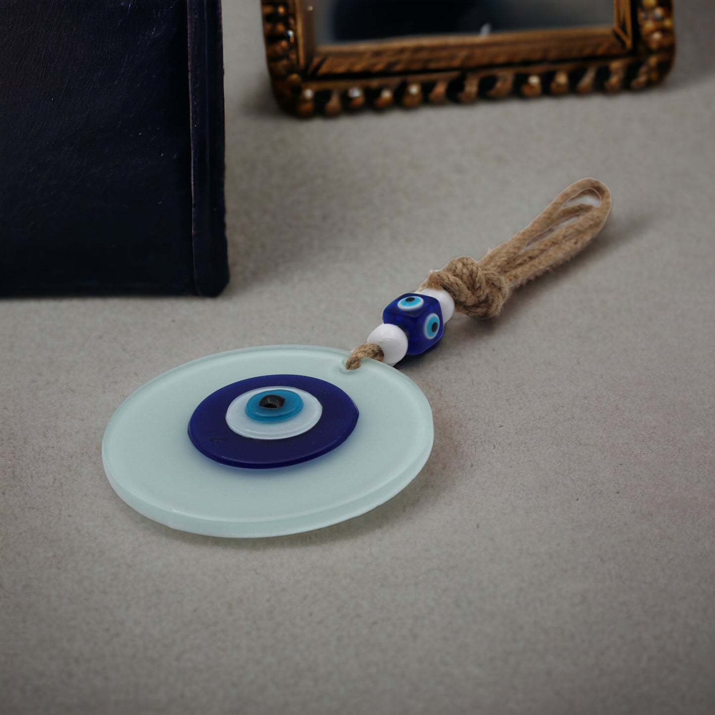 Fusion Glass 10 cm Round White Evil Eye Protection Wall or Door Hanging Home Decoration / Ornament
