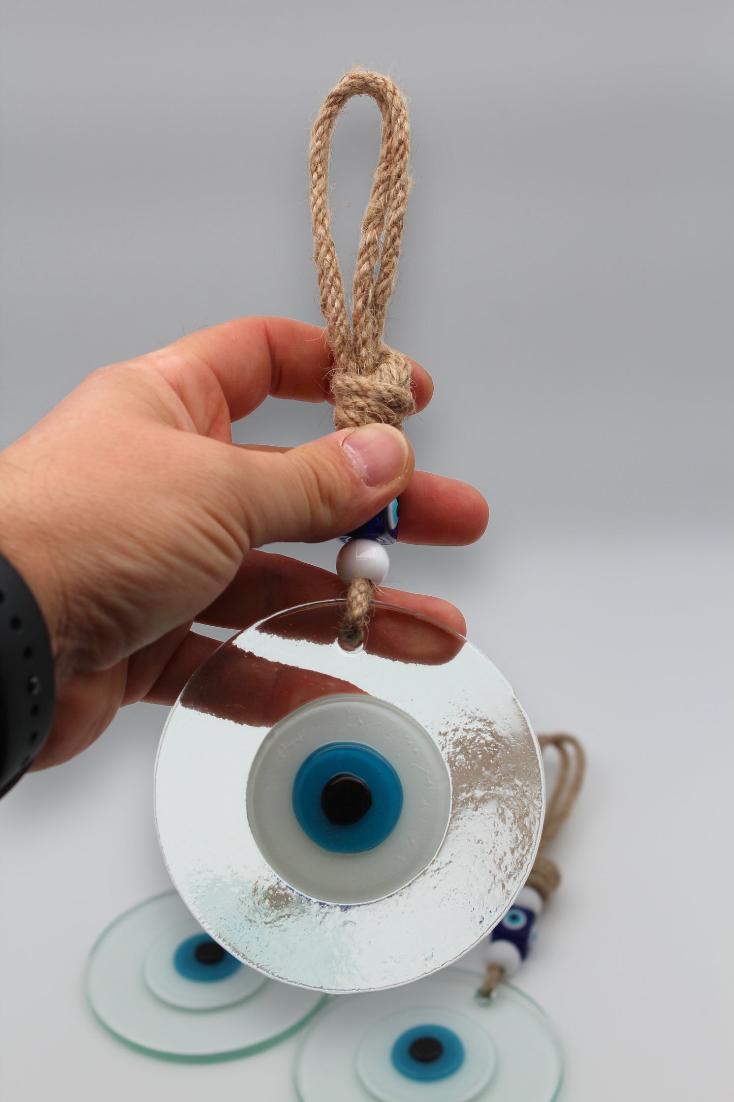 Fusion Glass 10 cm Round Evil Eye Protection Wall or Door Hanging Home Decoration / Ornament