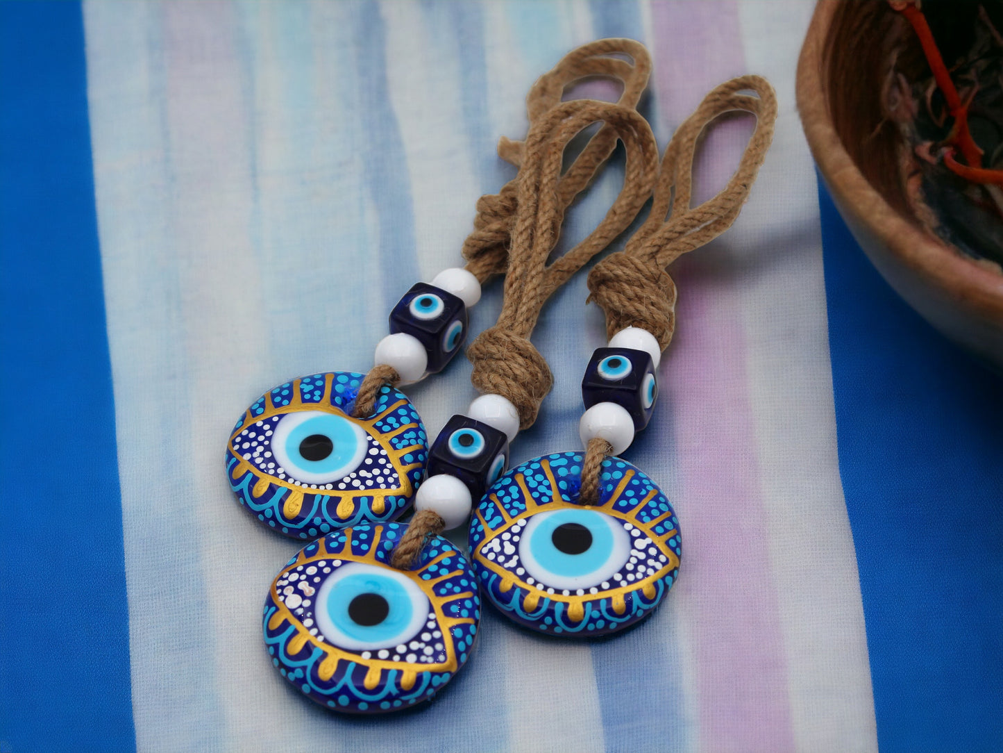 5 cm Hand-Painted Evil Eye Natural String Wall or Door Hanging for Protection From the Negative Energy - Home Decoration/Ornament