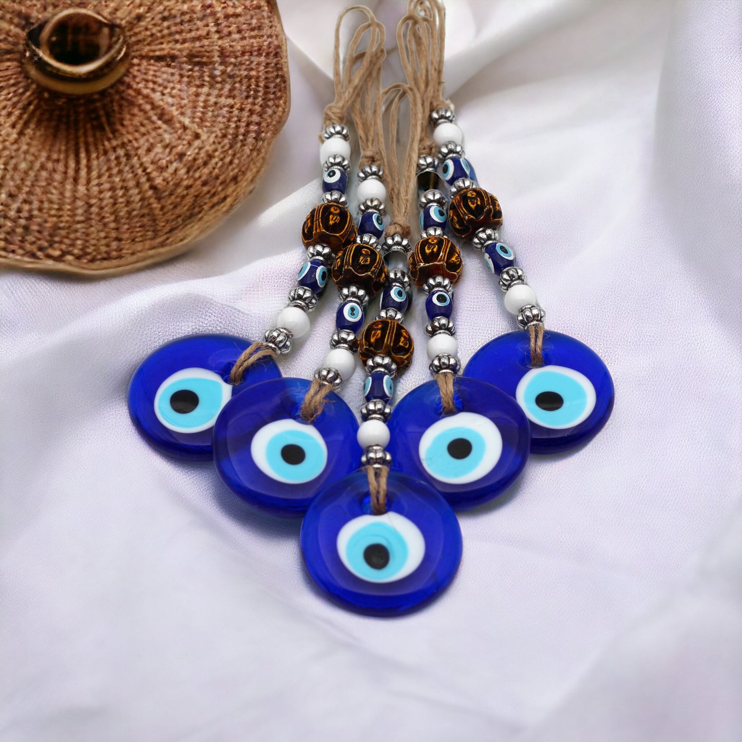 5cm Glass Evil Eye With Wooden bead & Natural String Wall or Door Hanging for Protection From the Negative Energy - Home Decoration/Ornament