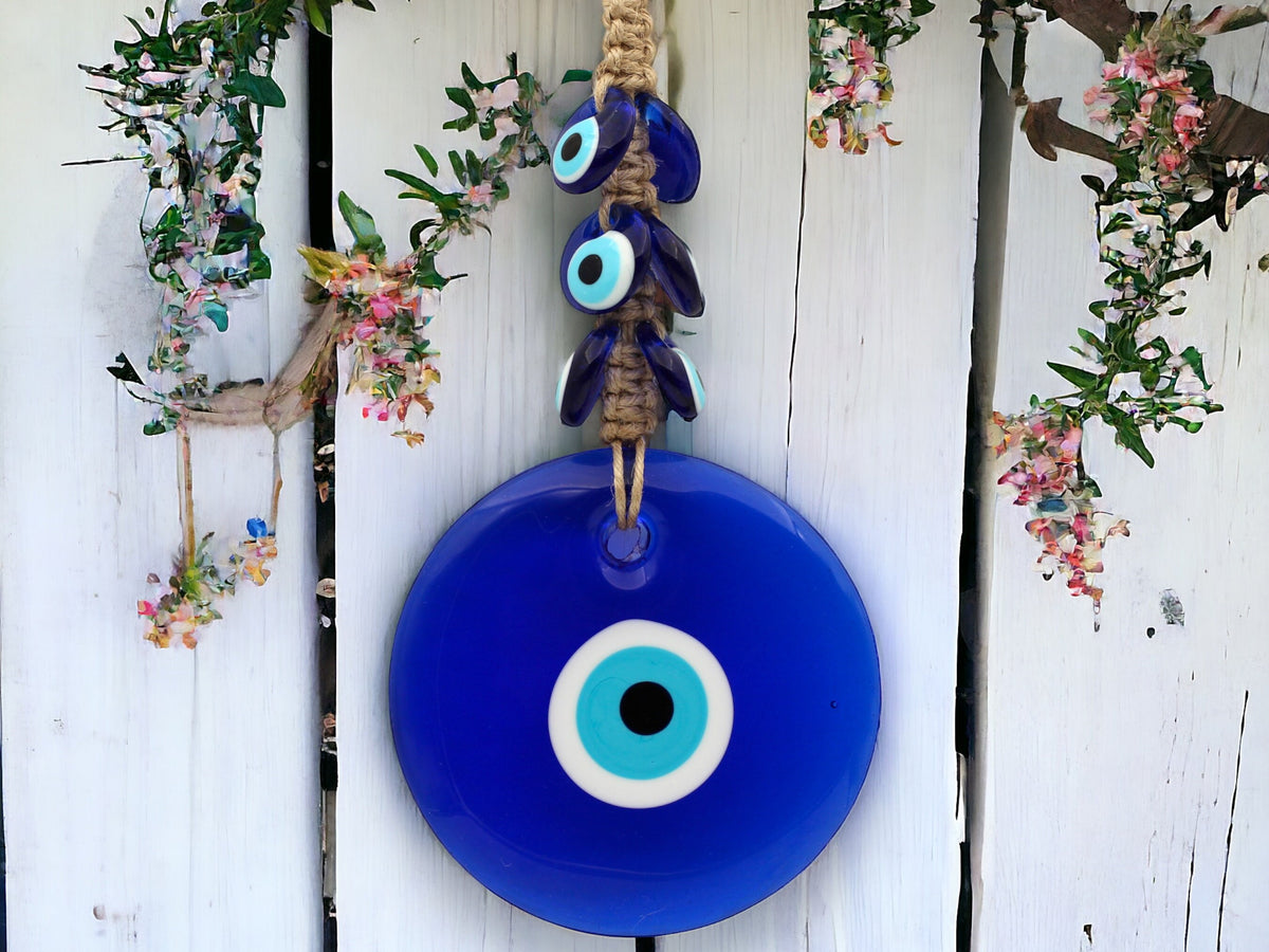 Handmade Glass Evil Eye Wall Hanging, Turkish Home Ornament