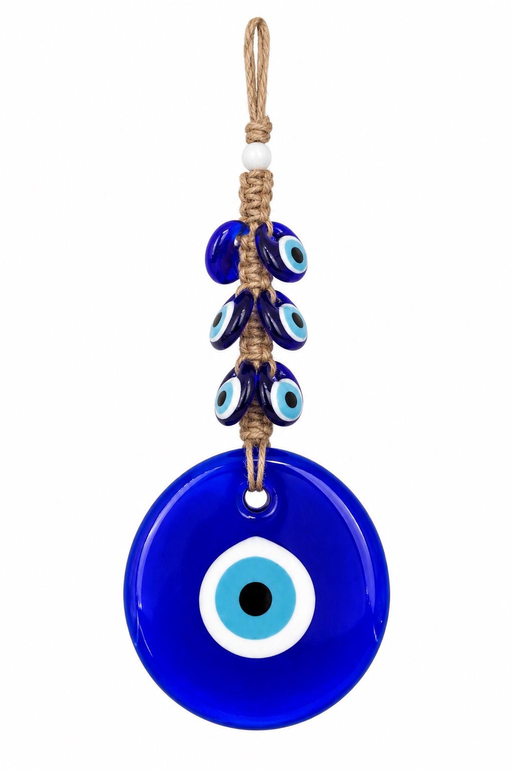 Turkish Evil Eye Wall Hanging, Blue Glass Bead, (32x12.5 cm)