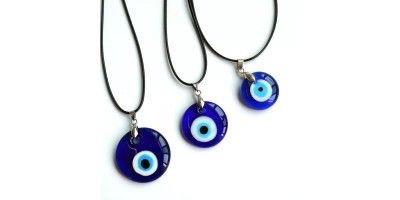 Turkish Evil Eye Glass Pendant Leather Rope Necklace 