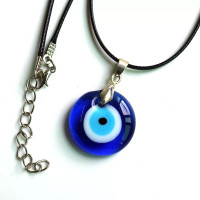 Turkish Evil Eye Glass Pendant Leather Rope Necklace 